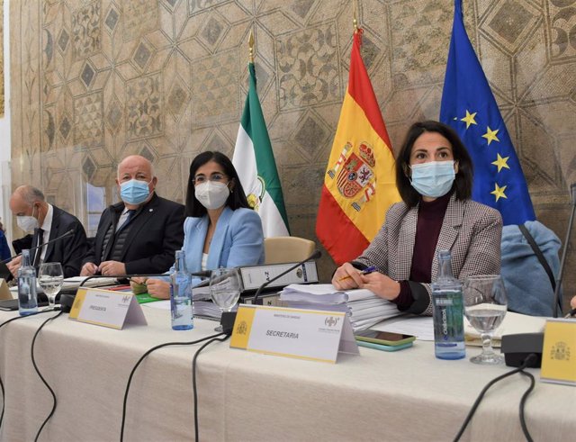 Aguirre y la ministra Darias (centro), al inicio del Pleno del Consejo Interterritorial del Sistema Nacional de Salud