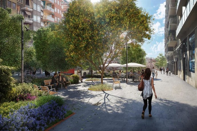 Recreación de la transformación de la calle Pi i Margall de Barcelona.