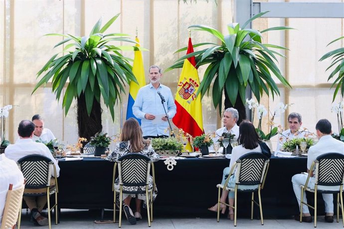 El Rey Felipe VI durante el brindis en el almuerzo ofrecido por el presidente de Colombia, Iván Duque, en Barranquilla