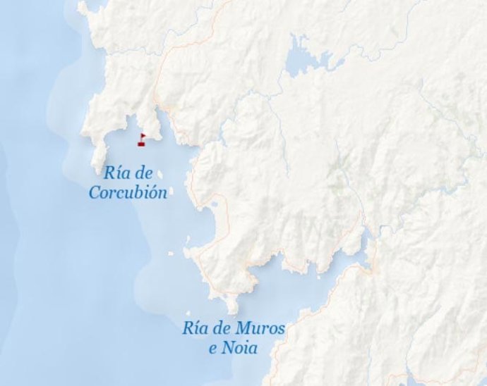 Mapa del lugar donde se produjo el accidente del pesquero Raygon en la costa de Fisterra (A Coruña)