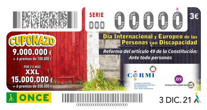 La ONCE dedicA su Cuponazo del viernes 3 de diciembre al Día Internacional y Europeo de las Personas con Discapacidad, con el lema 'Ante todo, personas'
