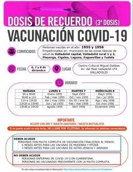 Cartel de vacunación de terceras dosis para los nacidos en 1955 y 1956.