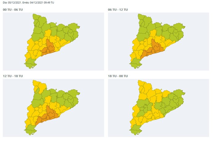 Previsió meteorolgica a Catalunya del dissabte 4 de desembre al dilluns 6