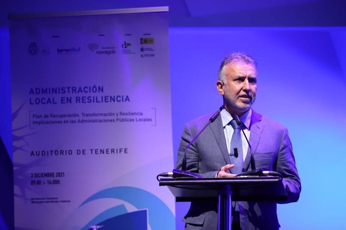 El presidente de Canarias, Ángel Víctor Torres, en la inauguración de una jornada sobre mecanismo de resiliencia organizada por el Cabildo de Tenerife