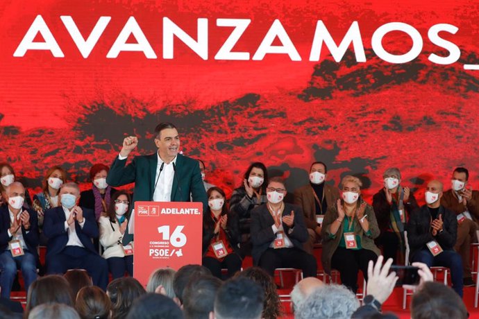 El secretario general del PSOE y presidente del Gobierno, Pedro Sánchez, en la segunda jornada del XVI Congreso Regional del PSRM.