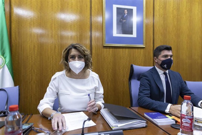 La senadora del PSOE-A y expresidenta de la Junta, Susana Díaz, el viernes en su comparecencia ante la comisión de investigación parlamentaria sobre la extinta Fundación Andaluza Fondo de Formación y Empleo (Faffe). 