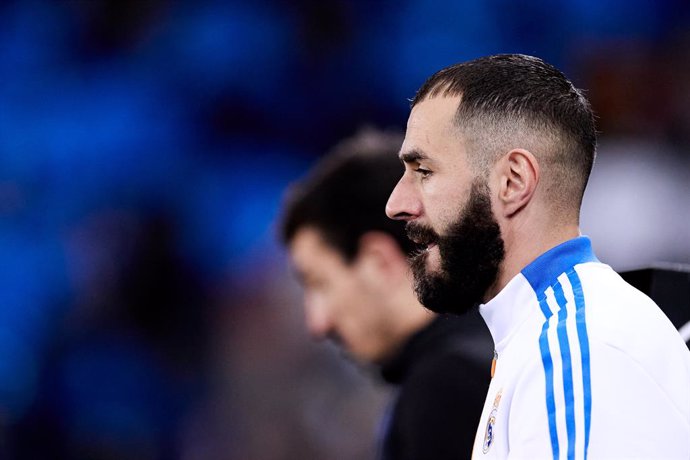 Karim Benzema of Real Madrid CF looks on during the Spanish league, LaLiga, football match between Real Sociedad and Real Madrid CF at Reale Arena on 4 of December, 2021 in San Sebastian, Spain.
