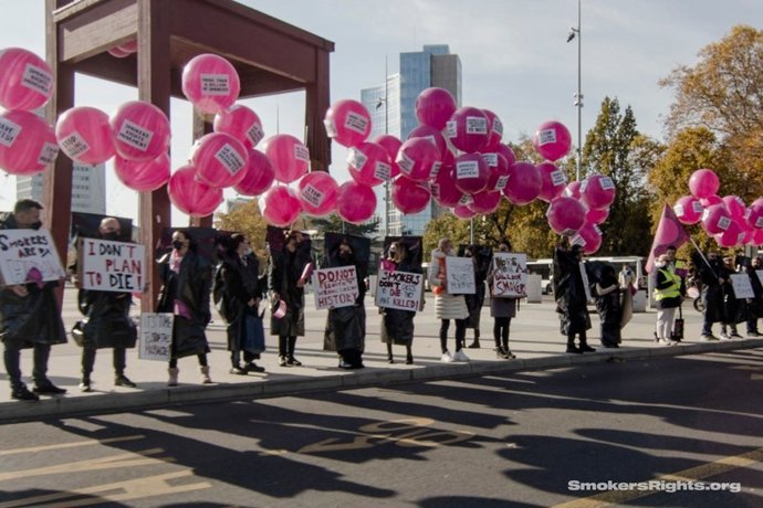 Protest of the Smokers Rights Movement near the United Nations Headquarters in Geneva