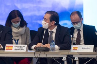 El ministro de Asuntos Exteriores, UE y Cooperación, José Manuel Albares, en el 115º Consejo Ejecutivo de la 24º Asamblea General de la Organización Mundial del Turismo, en el Marriott Auditorium de Madrid, a 3 de diciembre de 2021, en Madrid (España). Ma