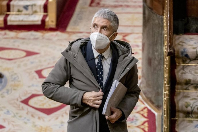 El ministro del Interior, Fernando Grande-Marlaska, después de intervenir en una sesión del Congreso