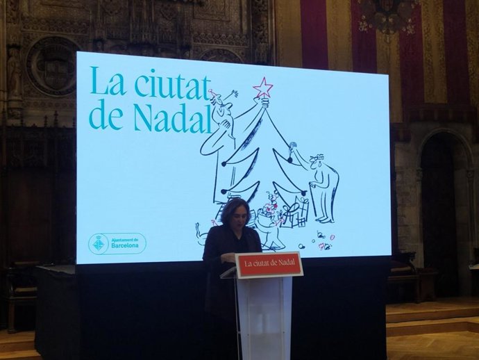 La alcaldesa de Barcelona, Ada Colau, en la presentación de la campaña de Navidad.