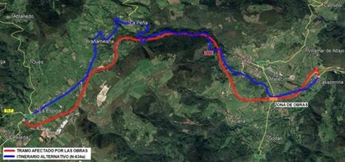 Zona afectada por las obras en Salas