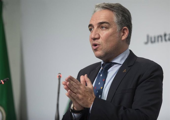 El consejero de Presidencia y portavoz del Gobierno Andaluz, Elías Bendodo, este jueves en la rueda de prensa del Consejo de Gobierno.