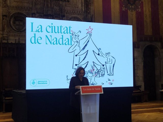L'alcaldessa de Barcelona, Ada Colau, en la presentació de la campanya de Nadal