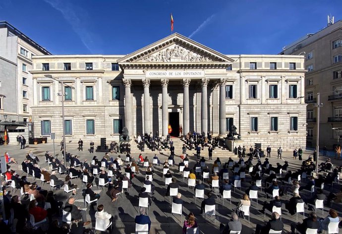 Vista general del acto institucional por el Día de la Constitución en el Congreso de los Diputados, a 6 de diciembre de 2021, en Madrid (España). El Congreso celebra este lunes el 43 aniversario de la Constitución de 1978 sin público y en las inmediaci