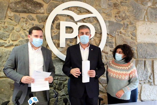 El portavoz provincial del PP en la Diputación de Pontevedra, Jorge Cubela, junto a los diputados provinciales Alfonso Marnotes y Elena Estévez.