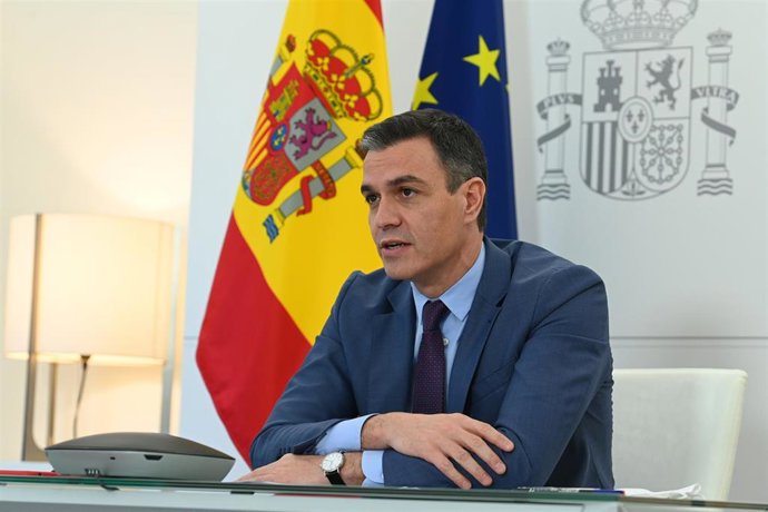 El presidente del Gobierno, Pedro Sánchez, durante su intervención en la Cumbre por la Democracia organizada por Joe Biden