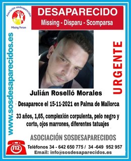Buscan a Julián Roselló Morales, desaparecido en Palma.