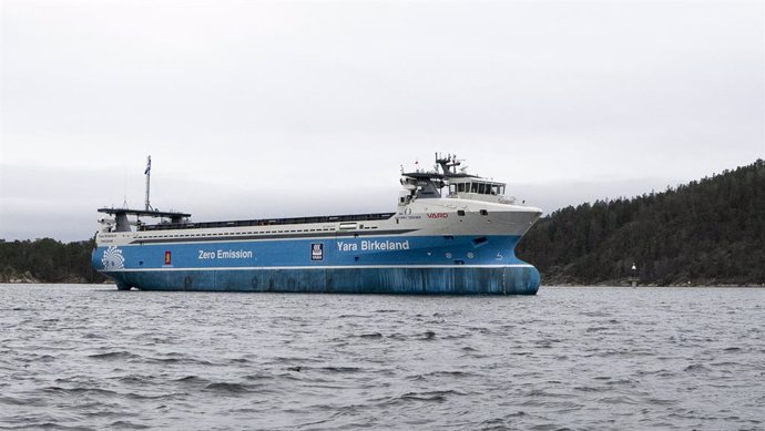 The Yara Birkeland, the worlds first fully electric and autonomous container ship,  powered by Leclanche batteries