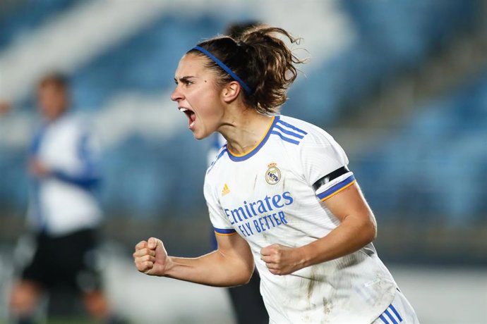 Nahikari Garcia of Real Madrid celebrates a goal during the spanish women league, Primera Iberdrola, football match played between Real Madrid and Alaves Gloriosas at Alfredo di Stefano stadium on November 21, 2021, in Valdebebas, Madrid, Spain.