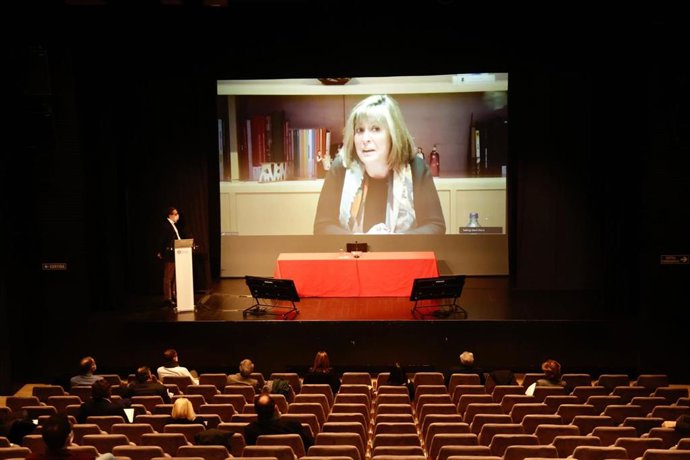 La presidenta de la Diputación de Barcelona y de la Fundación Democracia y Gobierno Local, Núria Marín, en la inauguración de la jornada de debate 'La reforma del sistema de financiación local'.