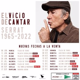 Cartel con las nuevas fechas de la gira de despedida del cantautor barcelonés Joan Manuel Serrat.