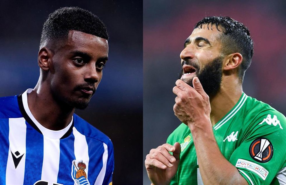 Archivo - Aleksander Isak y Nabil Fekir, jugadores de la Real Sociedad y el Real Betis