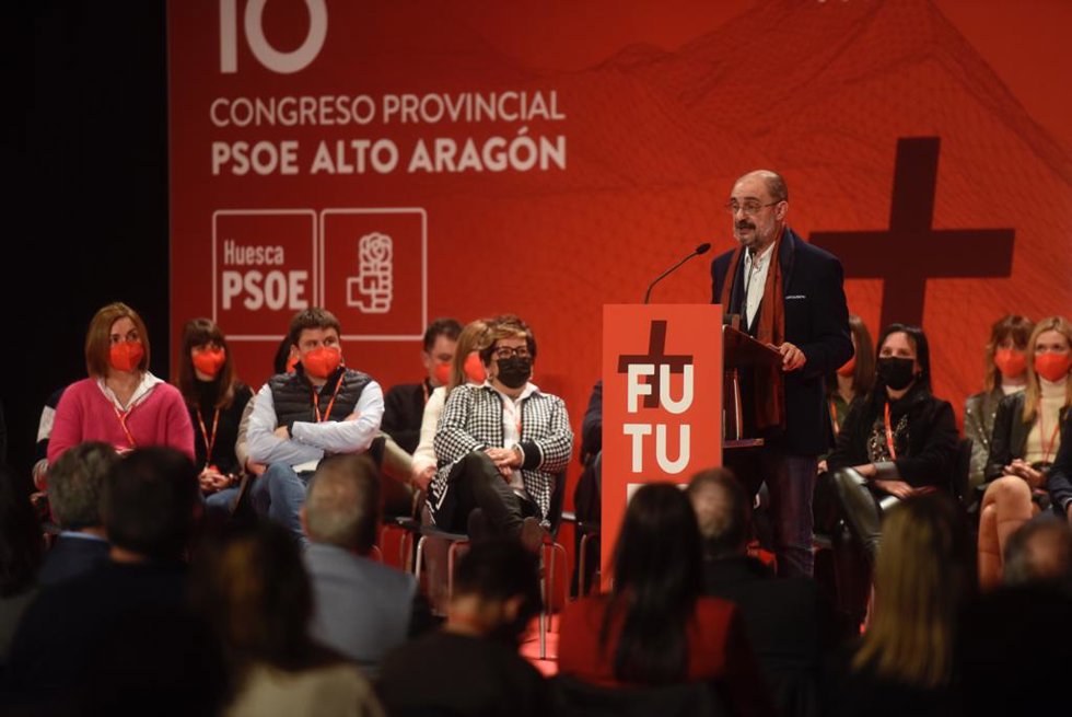 El presidente del Gobierno de Aragón, Javier Lambán, en el Congreso del PSOE Alto Aragón este sábado, 11 de diciembre.