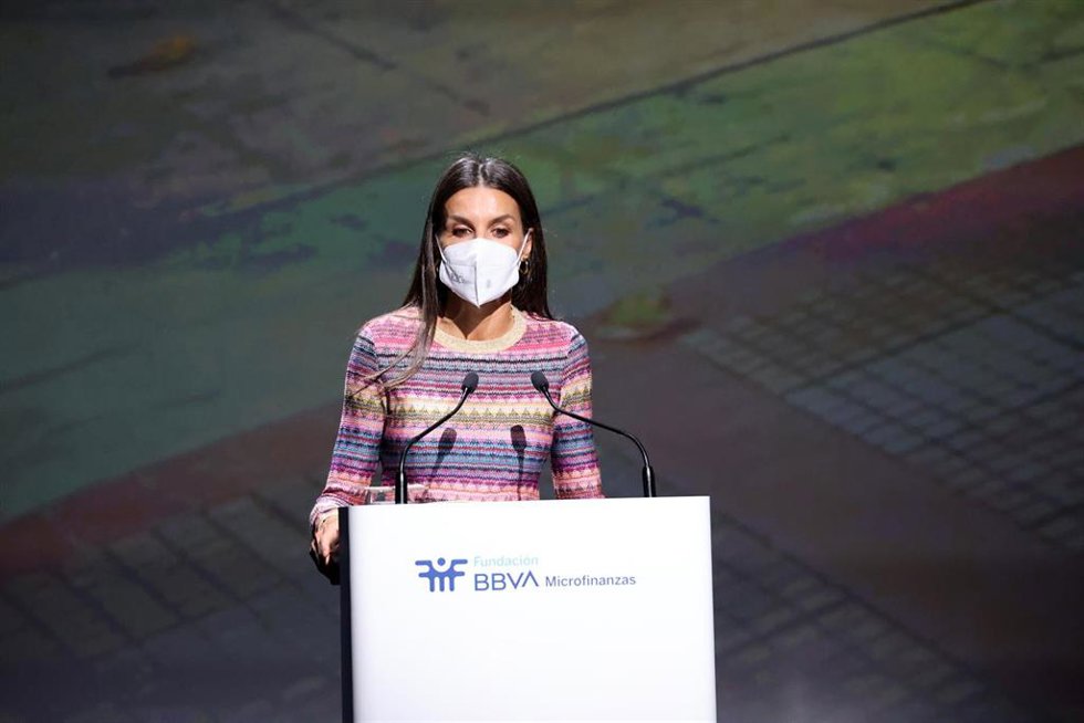 Archivo - La Reina Letizia durante su intervención en el acto organizado por la Fundación Microfinanzas BBVA