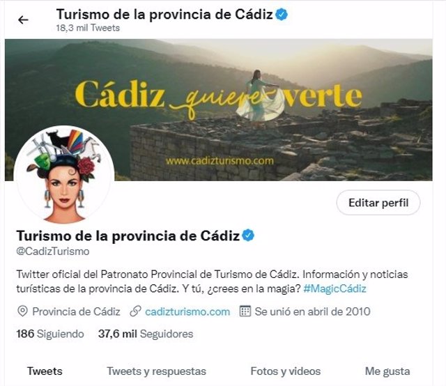 Captura de pantalla del perfil de Twitter del Patronato de Turismo de la Diputación de Cádiz.