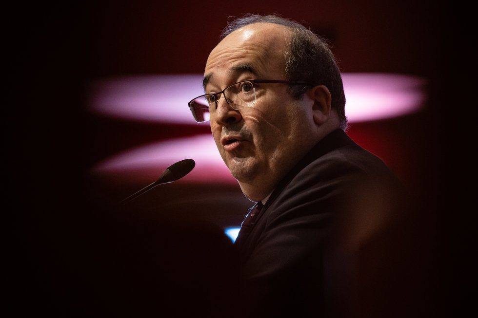 El ministro de Cultura, Miquel Iceta, interviene en el acto de constitución de la Comisión del V Centenario de Antonio de Nebrija, en la Universidad Nebrija, a 13 de octubre de 2021, en Madrid