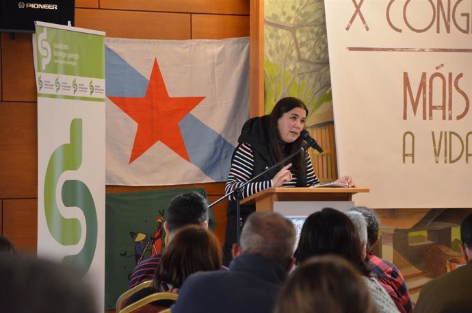La secretaria xeral del Sindicato Labrego Galego (SLG), Isabel Vilalba Seivane, en el X Congreso de la organización.
