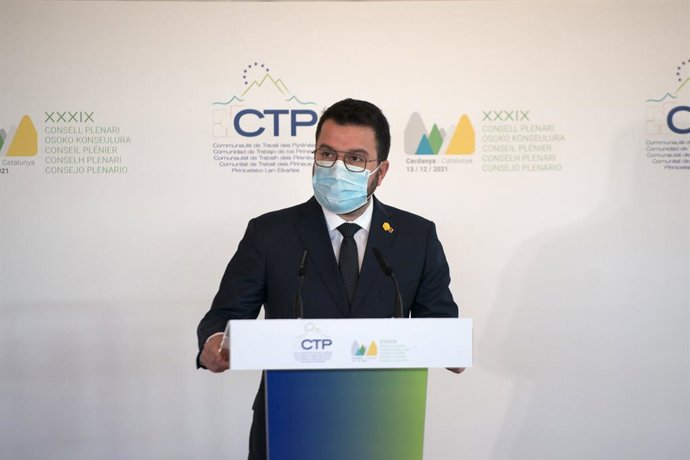 El president de la Generalitat, Pere Aragons, en el 39 Consell Plenari de la CTP