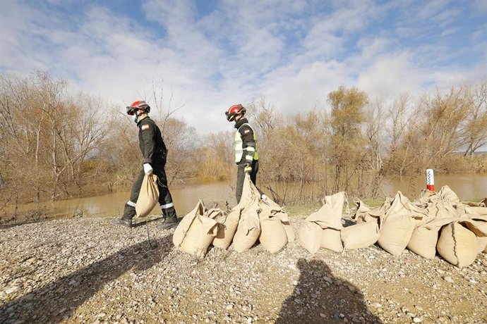 Efectivos de la Unidad Militar de Emergencias (UME) en Novillas (Zaragoza).