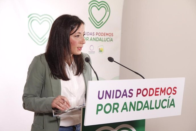 La diputada en el Congreso de Unidas Podemos por Andalucía, Isabel Franco, este lunes en rueda de prensa.