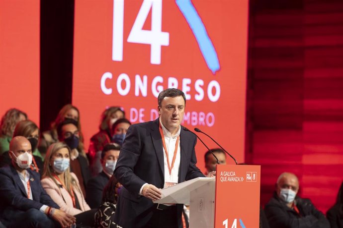 El secretario general del PSdeG, Valentín González Formoso, interviene en la primera jornada del 14 Congreso del PSdeG, en el Palacio de Congresos y Exposiciones de Galicia, a 7 de diciembre de 2021, en Santiago de Compostela, A Coruña, Galicia, (Españ