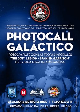 Cartel del photocall galáctico organizado el 18 de diciembre en el Mercado de La Ribera de Bilbao