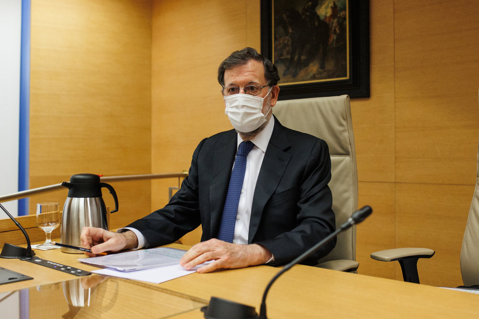 El expresidente del Gobierno, Mariano Rajoy, al inicio de su comparecencia en la comisión que investiga la operación Kitchen, en el Congreso de los Diputados