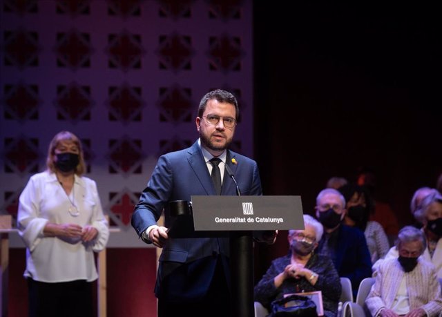 El presidente de la Generalitat, Pere Aragonès, en la entrega de los Premis Sant Jordi 2021