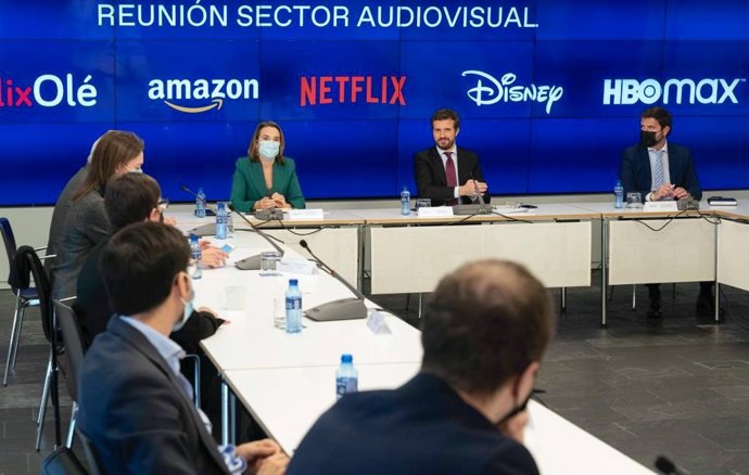 El presidente del PP, Pablo Casado, se reúne con las principales plataformas audiovisuales. En Madrid, a 13 de diciembre de 2022.