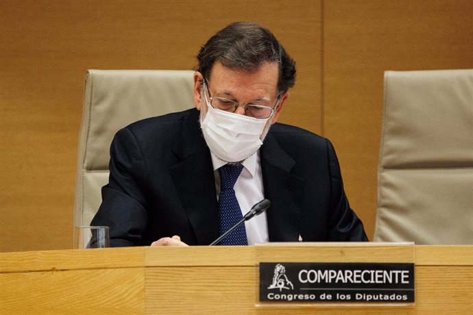 El expresidente del Gobierno, Mariano Rajoy, al inicio de su comparecencia en la comisión que investiga la operación Kitchen en el Congreso de los Diputados.