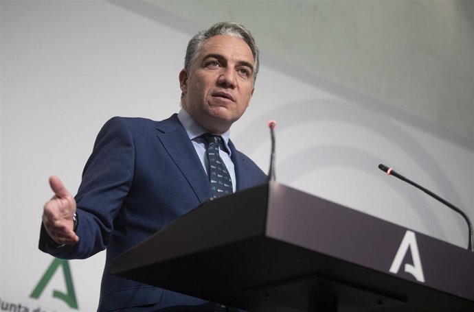 El consejero de Presidencia y portavoz del Gobierno Andaluz, Elías Bendodo, este martes en la rueda de prensa posterior a la reunión del Consejo de Gobierno.