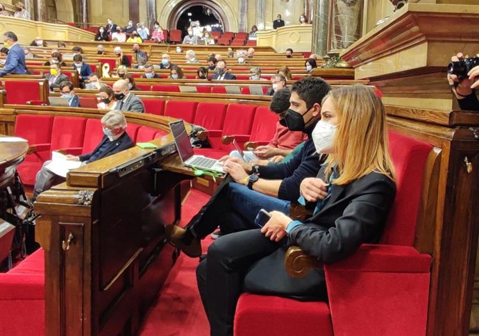 La líder de los comuns en el Parlament, Jéssica Albiach, en el pleno sobre salud mental