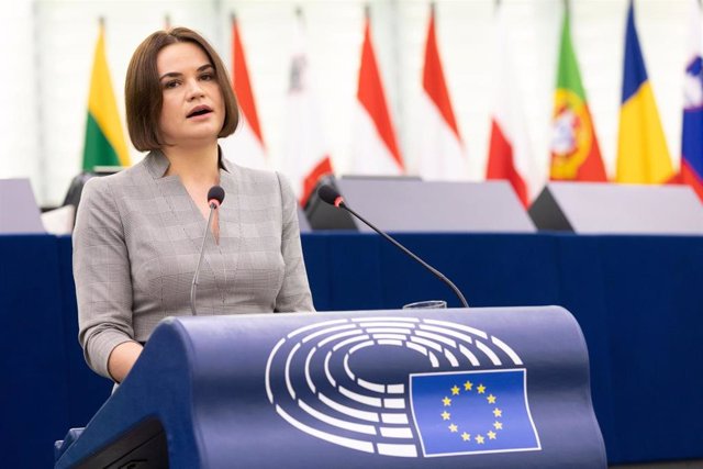 Svetlana Tijanovskaya habla ante el Parlamento Europeo.