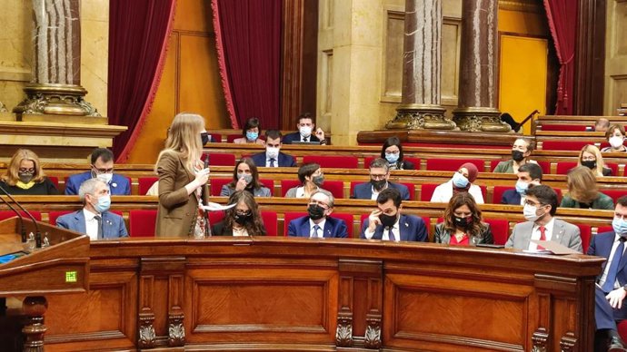 La consellera d'Acció Exterior, Victria Alsina, en la sessió de control al Govern del Parlament