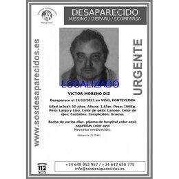 Imagen difundida por SOS Desaparecidos de Víctor Moreno, que fue localizado en Vigo.