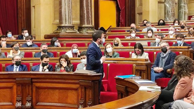 El president de la Generalitat, Pere Aragonès, en la sessió de control al Govern