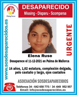 Imagen de la joven de 14 años desaparecida el 11 de diciembre en Palma.