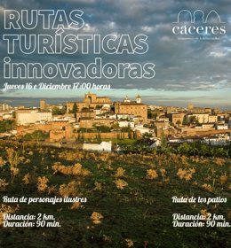 Cartel de las Rutas Innovadoras de Cáceres para este jueves día 16