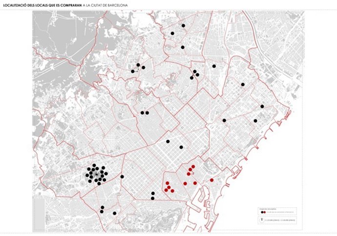Localización de los locales que ha comprado el Ayuntamiento de Barcelona.